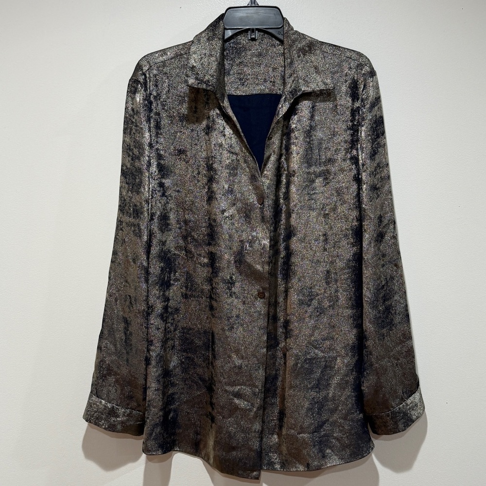 Peter Cohen Rocker Silver Velvety Foil Blazer Topper XL Layering Career Holiday